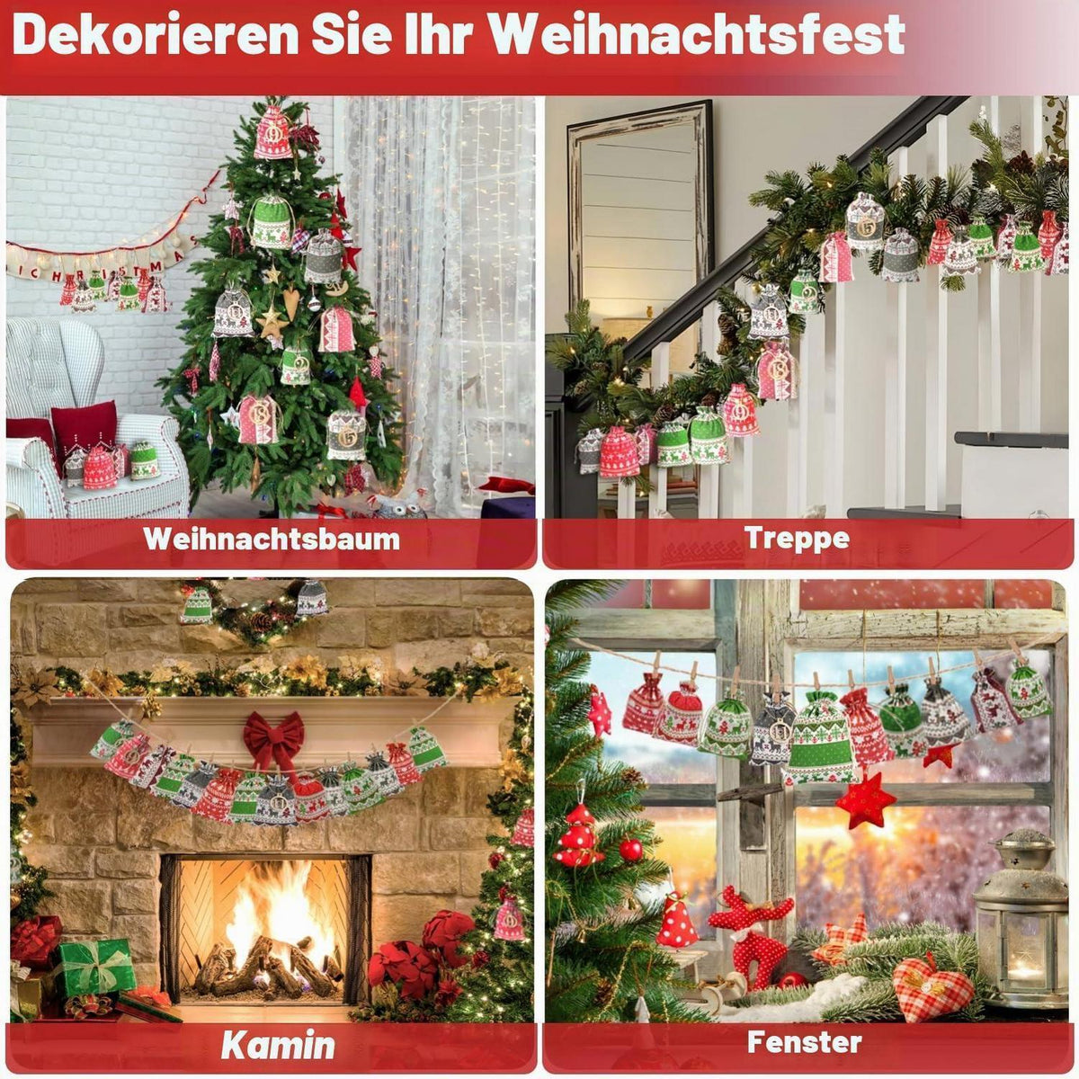 Adventskalender zum Befüllen 2026 mit 24 Stoffbeuteln und Zubehör