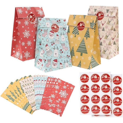 24 Weihnachtstüten mit Aufkleber – Geschenktüten für Kinder & Party