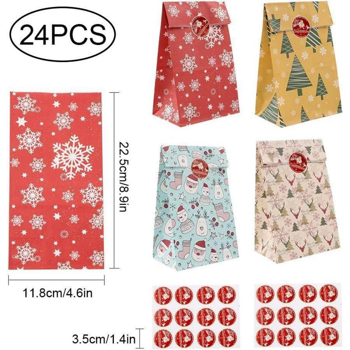 24 Weihnachtstüten mit Aufkleber – Geschenktüten für Kinder & Party