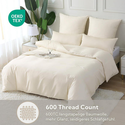 Satin Bettwäsche Set 135x200 Baumwolle Beige 4tlg.
