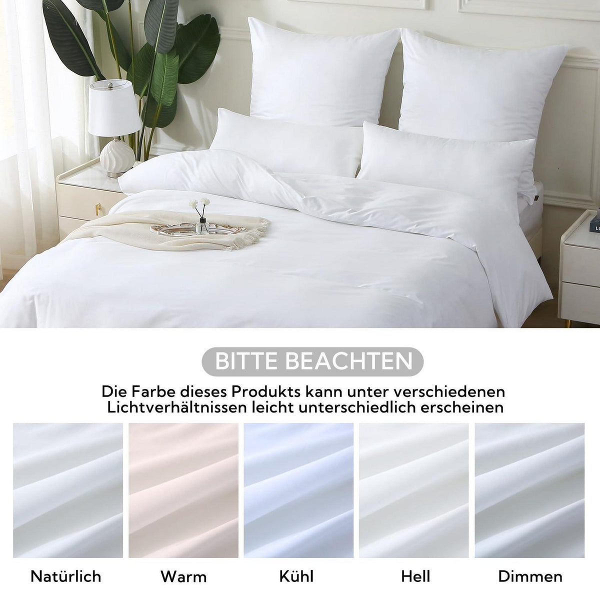 Satin Bettwäsche Set 220x240 Baumwolle Weiß 3tlg.