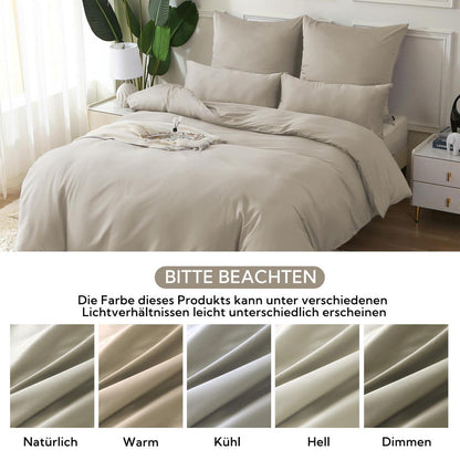 Satin Bettwäsche Set Oatmeal 220x240 - Kühlend