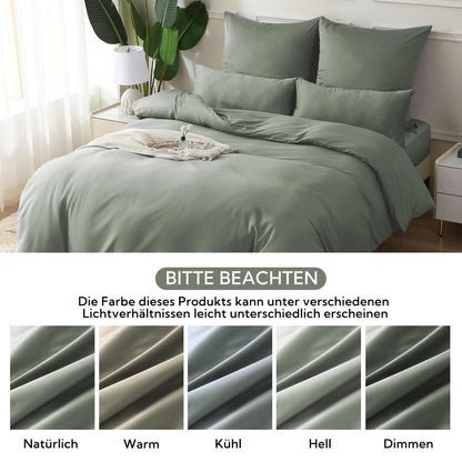 Satin Bettwäsche Set 220x240 GrauSage - 3tlg. Baumwolle Kühlend