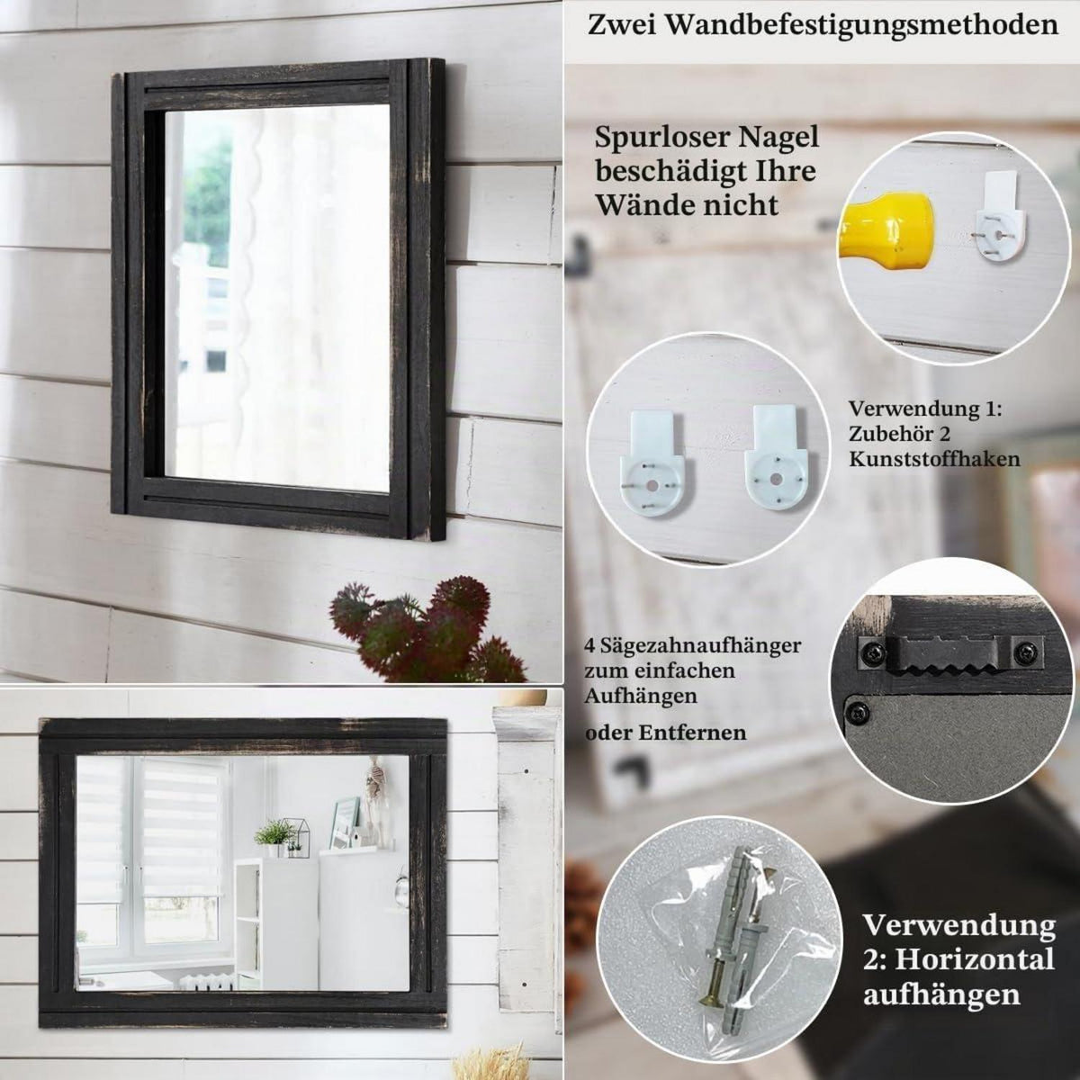 Retro Wandspiegel Holzrahmen Rechteckig 50,8 x 40,6 cm