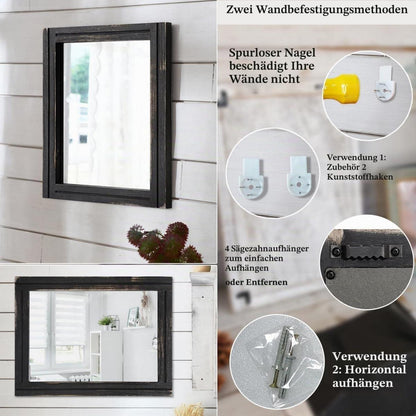 Retro Wandspiegel Holzrahmen Rechteckig 50,8 x 40,6 cm