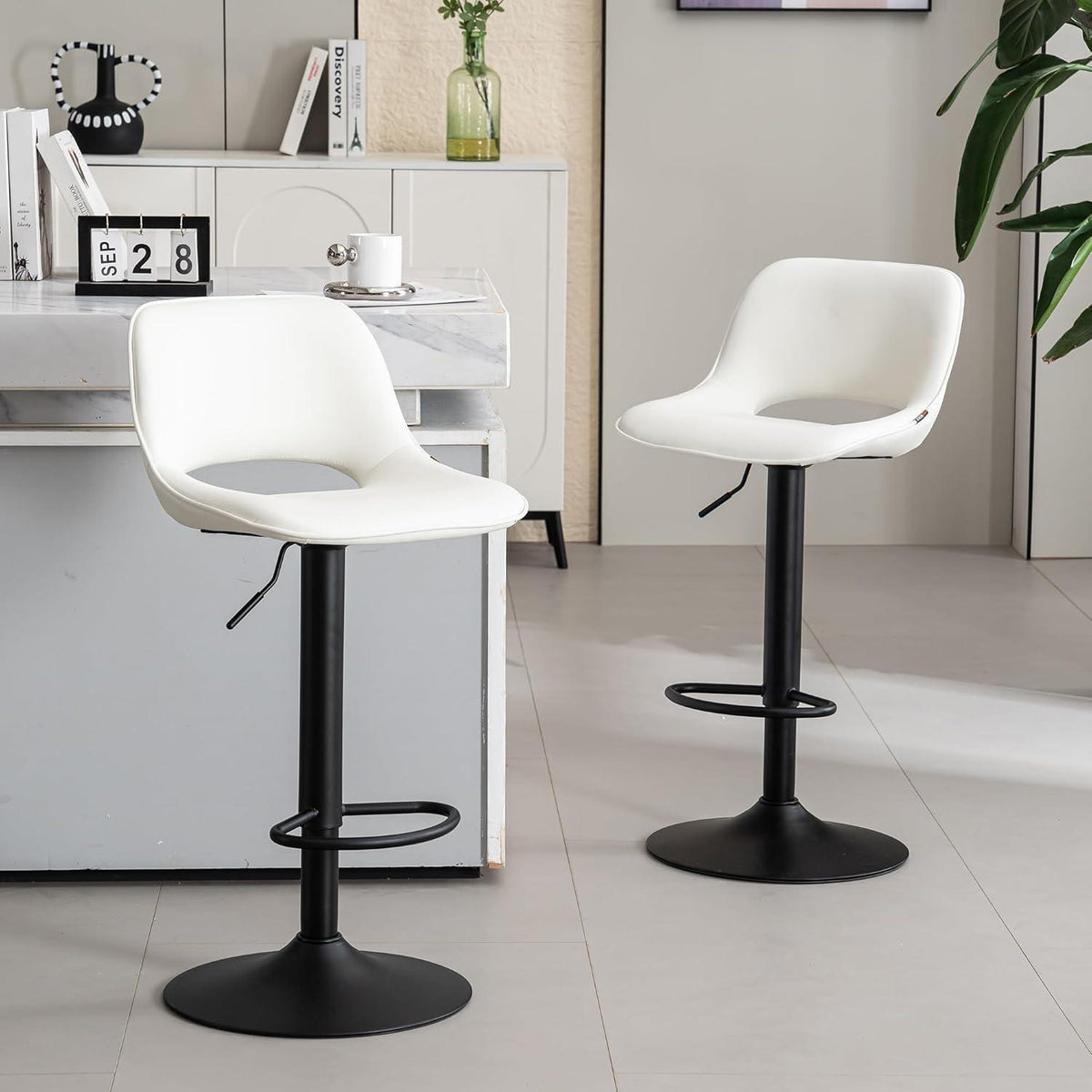 YOUNIKE Barhocker 2er Set, Höhenverstellbar & Drehbar, Weiß