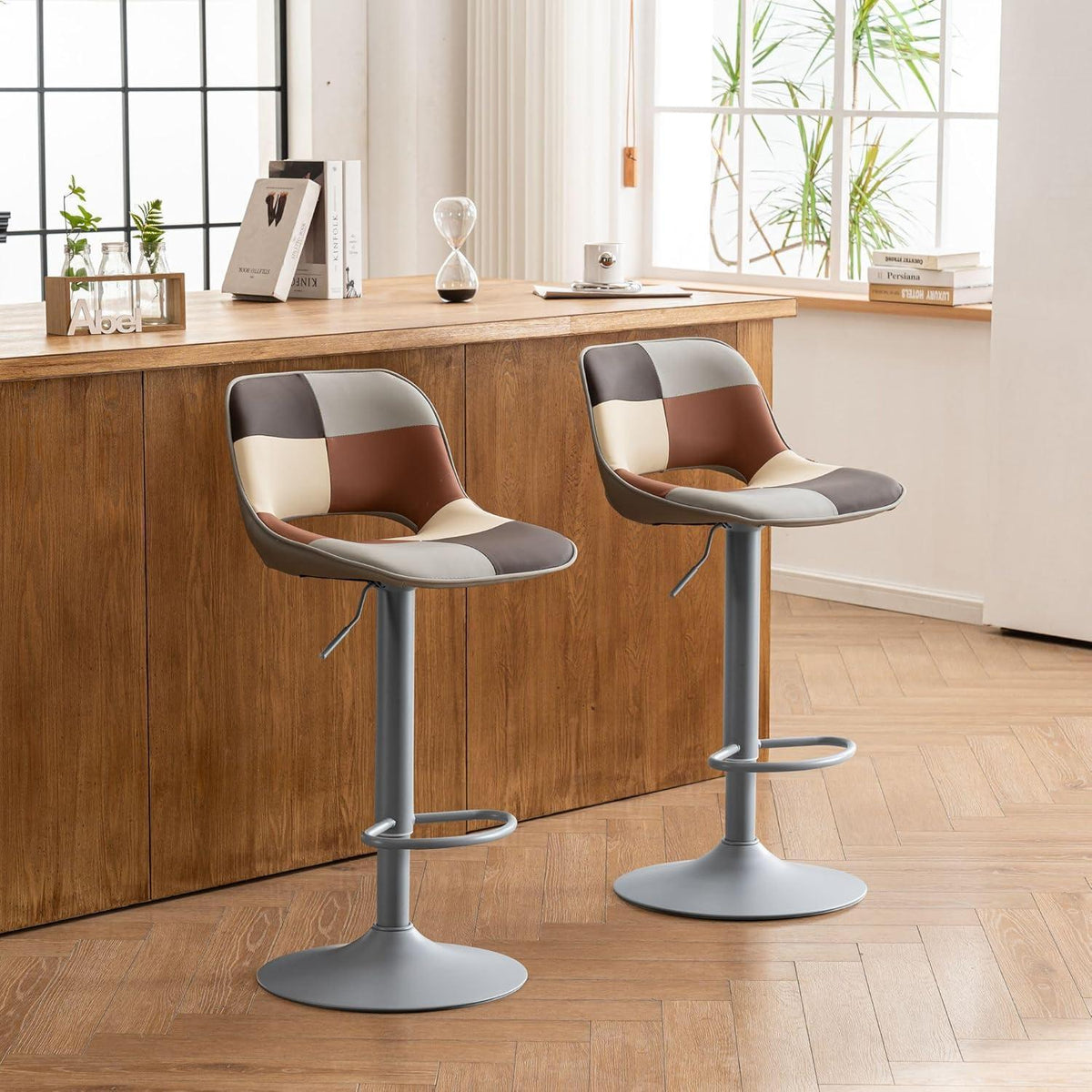 YOUNIKE Barhocker 2er Set, Boho Patchwork, Höhenverstellbar & Drehbar