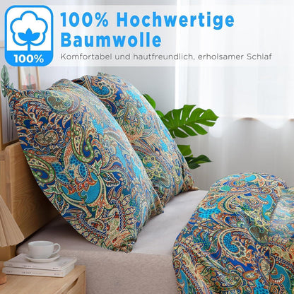 Bettwäsche-Set 135x200 Baumwolle Renforcé, Dunkelblau/Gold