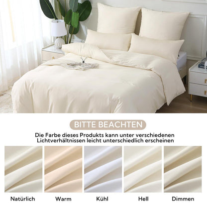 Satin Bettwäsche Set 220x240 Baumwolle Beige Kühlend 3tlg.