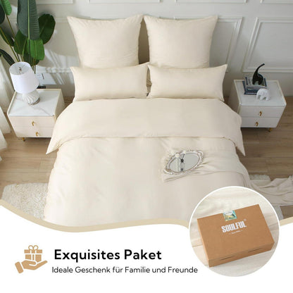 Satin Bettwäsche Set 220x240 Baumwolle Beige Kühlend 3tlg.