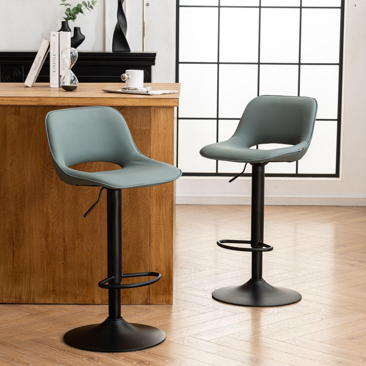 YOUNIKE Barhocker 2er Set, Höhenverstellbar & Drehbar, Graugrün