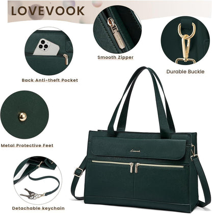Laptop Handtasche Damen 15,6 Zoll Laptoptasche Umhängetasche PU Leder