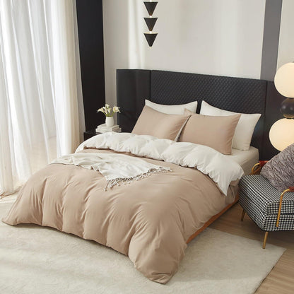 Wendebettwäsche 200x200 cm Baumwolle Beige-Weiß 3-teilig