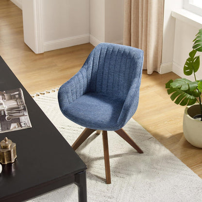 Drehbarer Esszimmerstuhl Set Blau Leinen Massivholzbeine