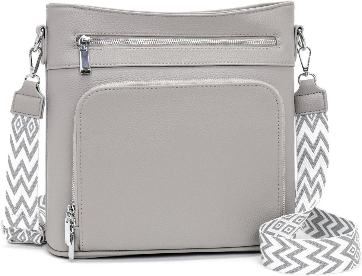 Handtasche Damen Mittelgroß Umhängetasche Vegan Leder Crossbody Grau