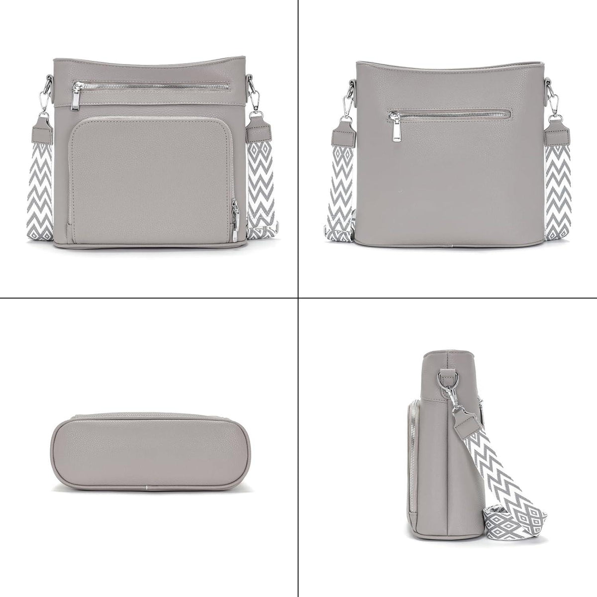 Handtasche Damen Mittelgroß Umhängetasche Vegan Leder Crossbody Grau