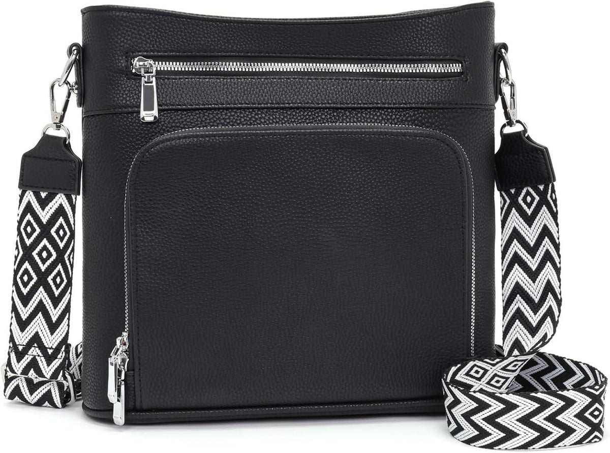 Damen Umhängetasche Vegan Leder Crossbody Schwarz mit