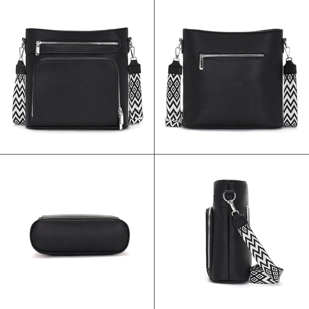 Atgbiem Handtasche Damen Mittelgroß Umhängetasche Schwarz Veganleder
