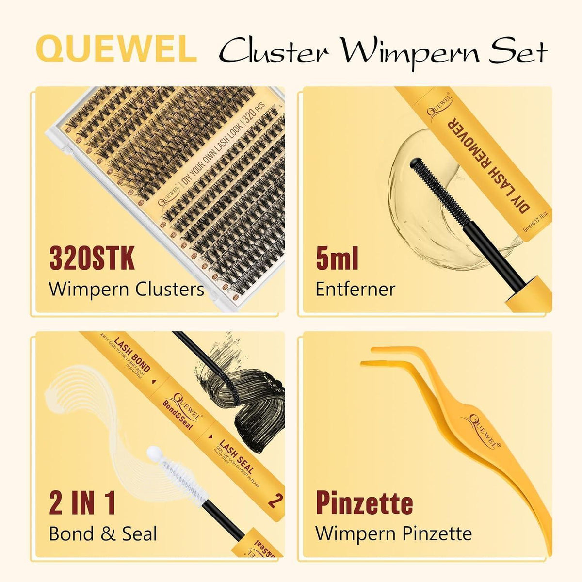 Wimpern-Extensions Set 320 Stück – 30D & 40D mit Kleber & Pinzette