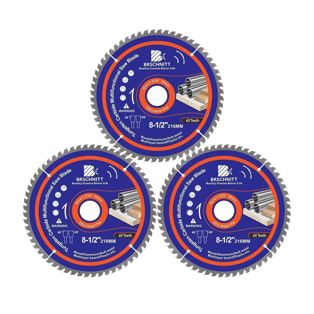 Kreissägeblatt 216mm 60T für Holz, Metall & Alu (3 Stück)