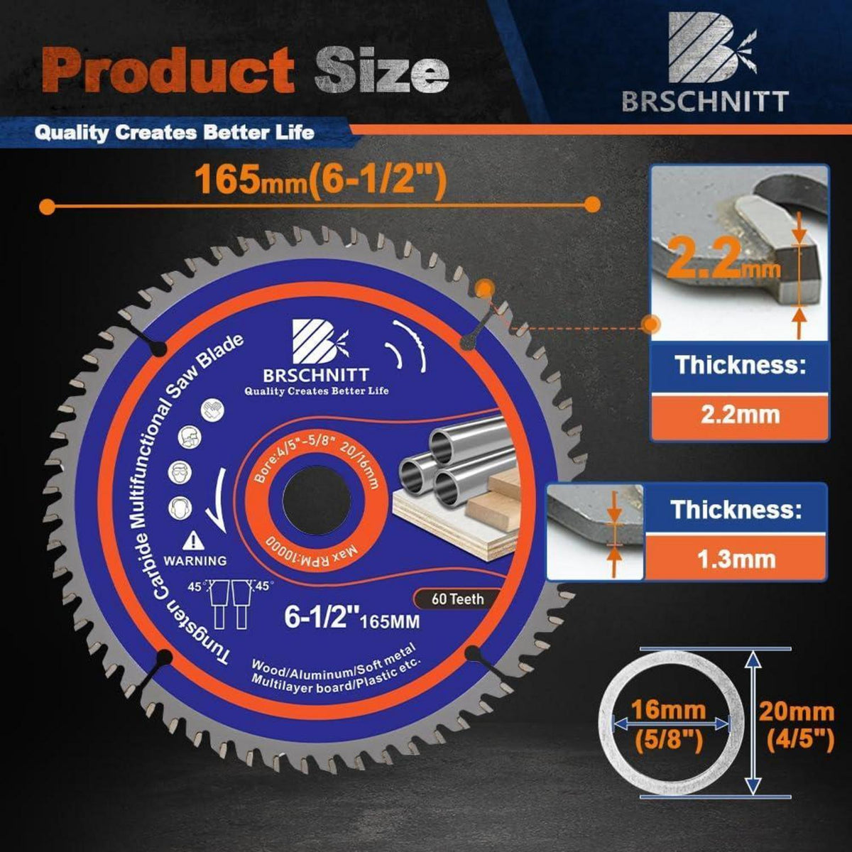 Kreissägeblatt 165mm 60T für Holz, Metall & Alu (5 Stück)