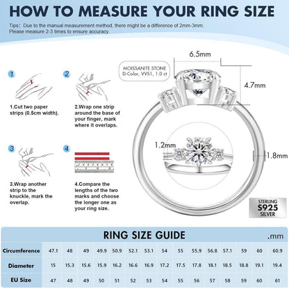 Damen Verlobungsring Moissanite 1 Karat Diamant VVS1 925 Silber Weißgold