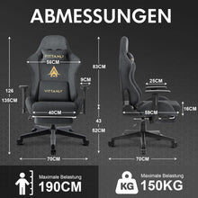 Gaming Stuhl mit Fußstütze, Kopfstütze und Lendenkissen, 3D