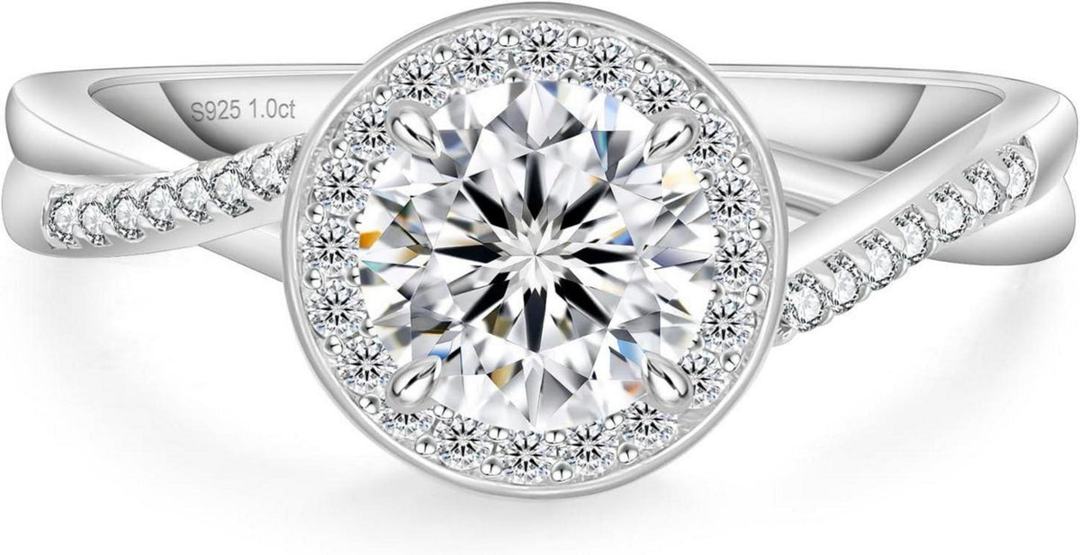 Moissanite Verlobungsring 1 Karat Damen Halo 925 Silber