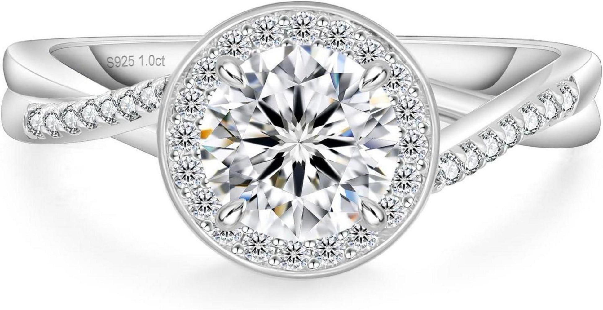 Moissanite Verlobungsring Damen 1 Karat Weißgold Solitär 925 Silber