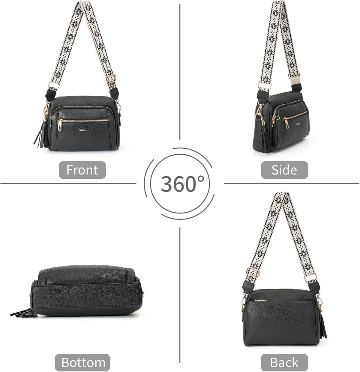 Umhängetasche Damen Anti Diebstahl Leder Crossbody Bag mit 4 Fächern