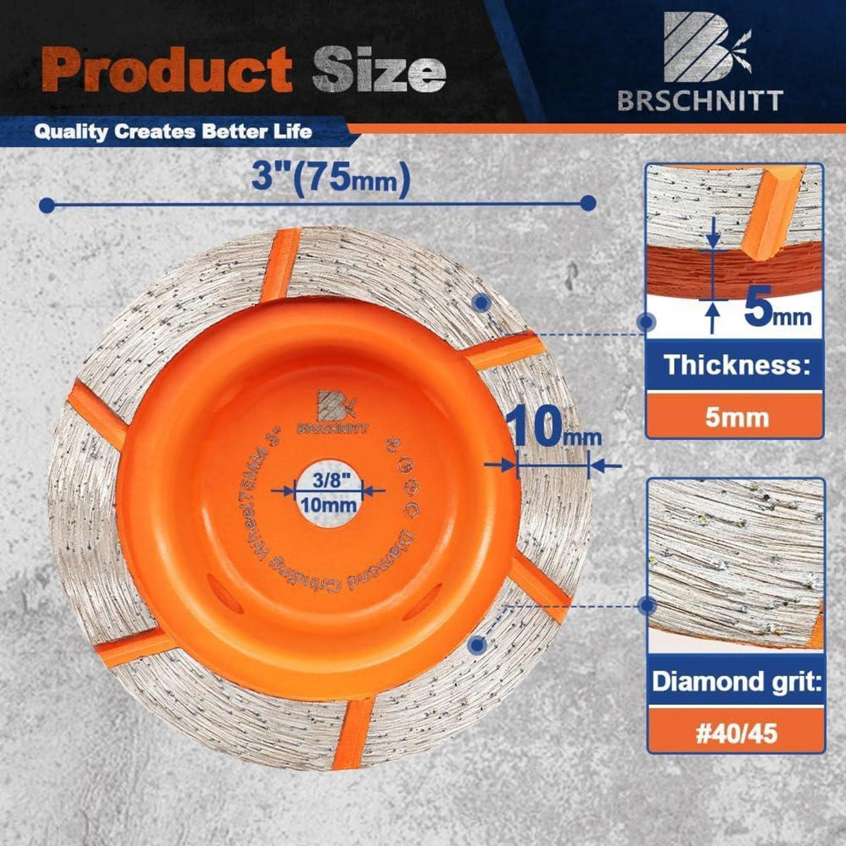 Diamant Schleiftopf 75mm für Beton & Stein (3 Stück)