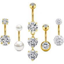 Bauchnabelpiercing Set 5 Stück Chirurgenstahl mit CZ Perle Herz Anhänger Gold