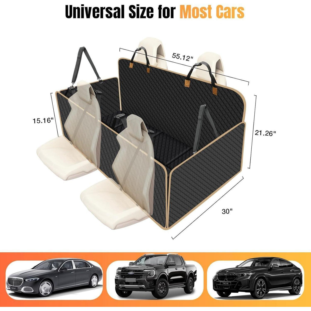 Hundedecke Auto Rückbank Fester Boden – XL, Schwarz