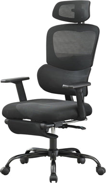 Ergonomischer Bürostuhl mit Fußstütze und Kopfstütze, Schwarz