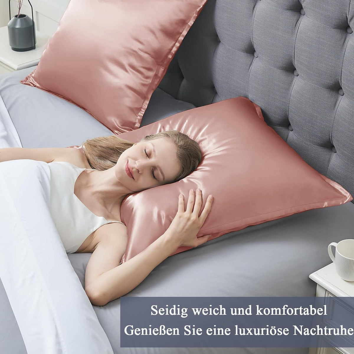 2er Set Satin Kissenbezüge 80x80cm mit Reißverschluss, Rose Gold