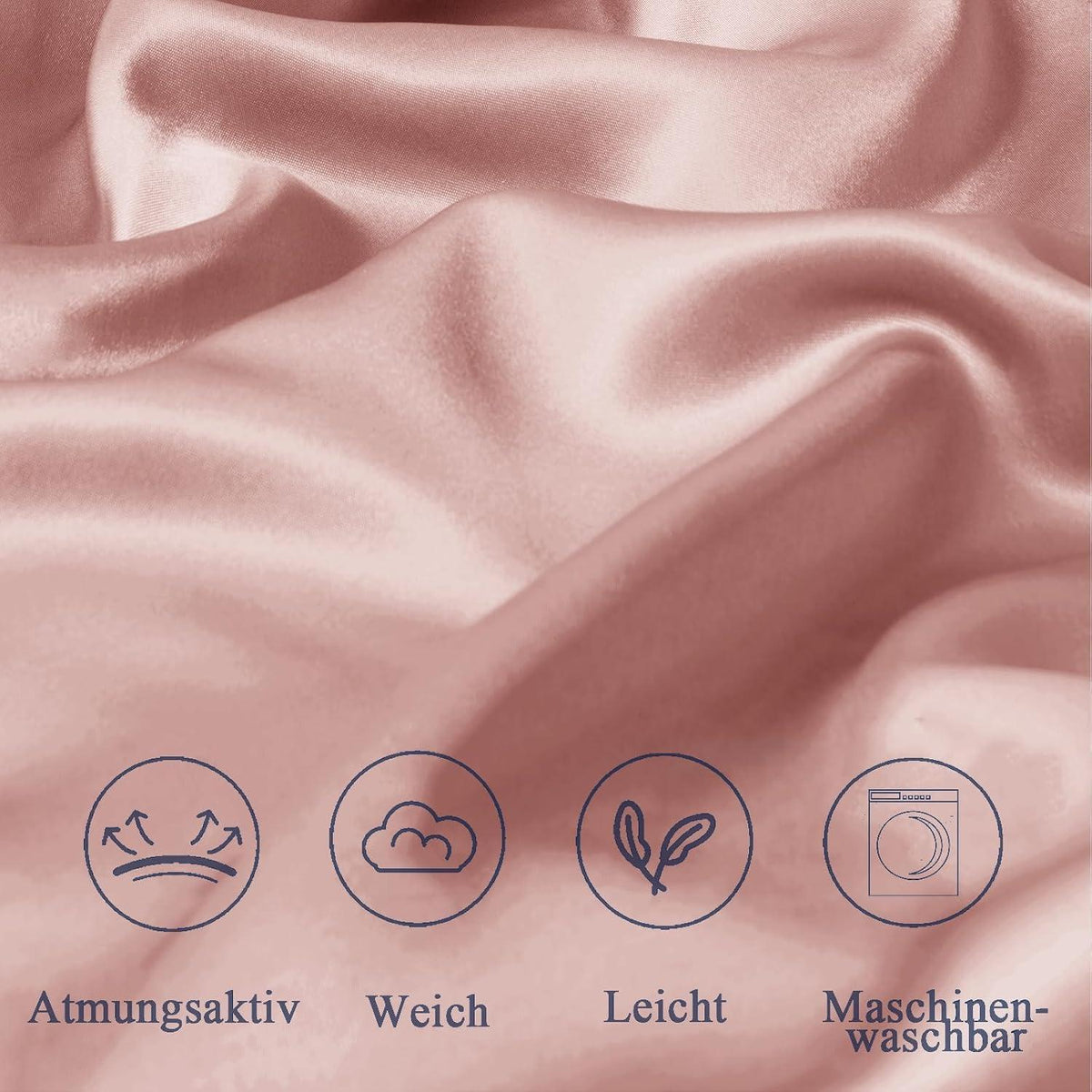 2er Set Satin Kissenbezüge 80x80cm mit Reißverschluss, Rose Gold