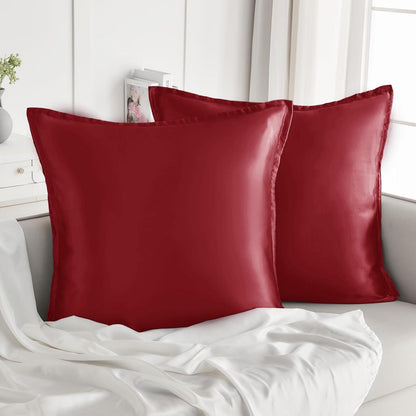 2er Set Satin Kissenbezüge 80x80cm Rot mit Reißverschluss