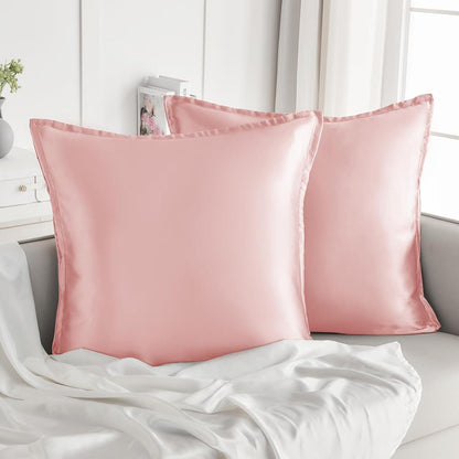 2er Set Satin Kissenbezüge 80x80 mit Reißverschluss, Peach Rosa