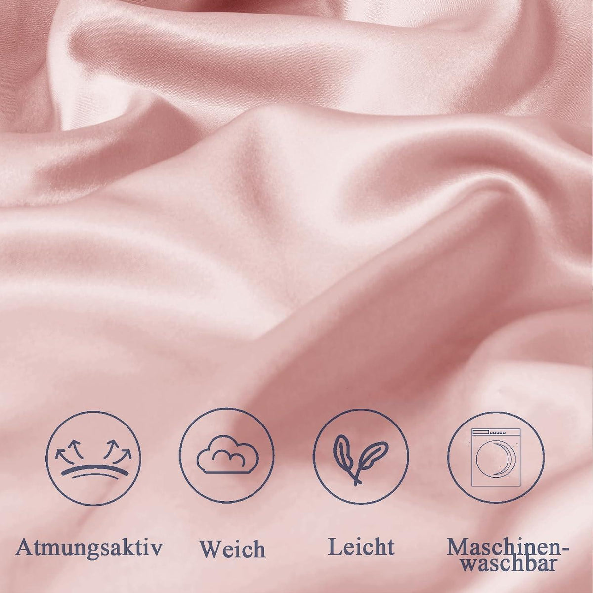 2er Set Satin Kissenbezüge 80x80 mit Reißverschluss, Peach Rosa