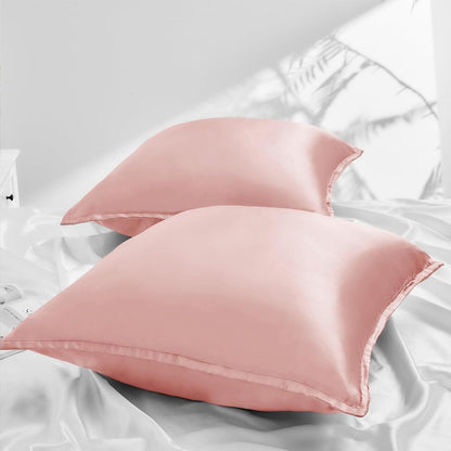 2er Set Satin Kissenbezüge 80x80 mit Reißverschluss, Peach Rosa