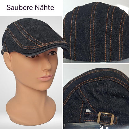 Jeans Schiebermütze Herren Damen - Verstellbare Flatcap Newsboy Cap