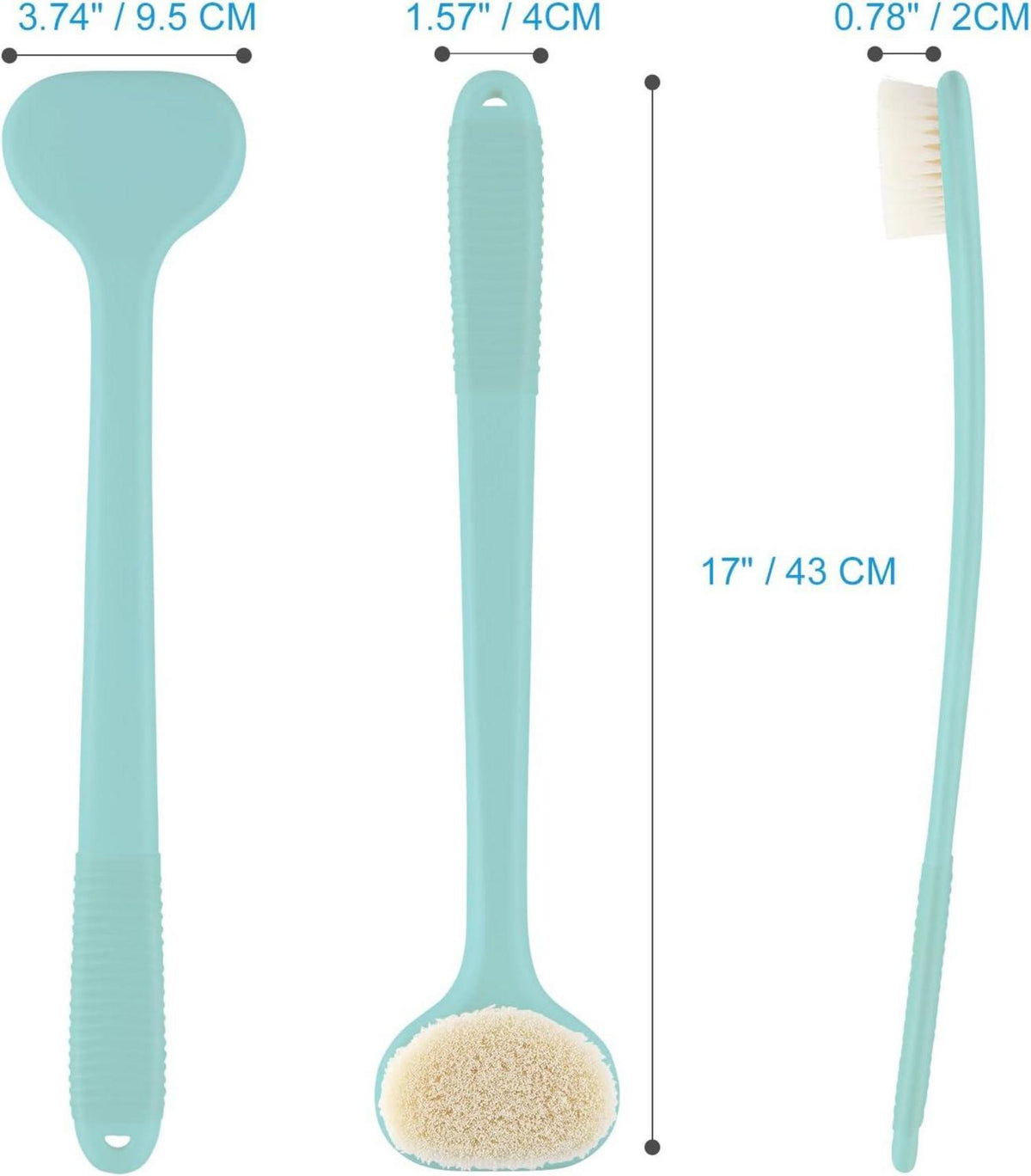 Rückenbürste mit 43cm Griff, Nass- und Trockenbürste, Hellblau