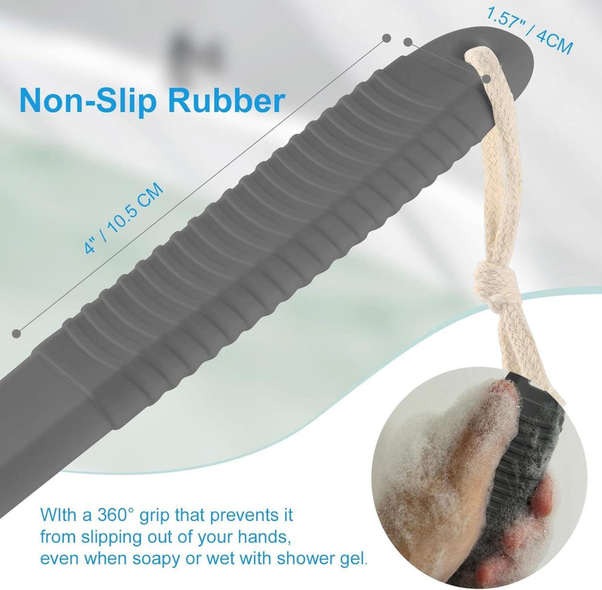 Rückenbürste für die Dusche 43cm Anti-Rutsch Griff Grau