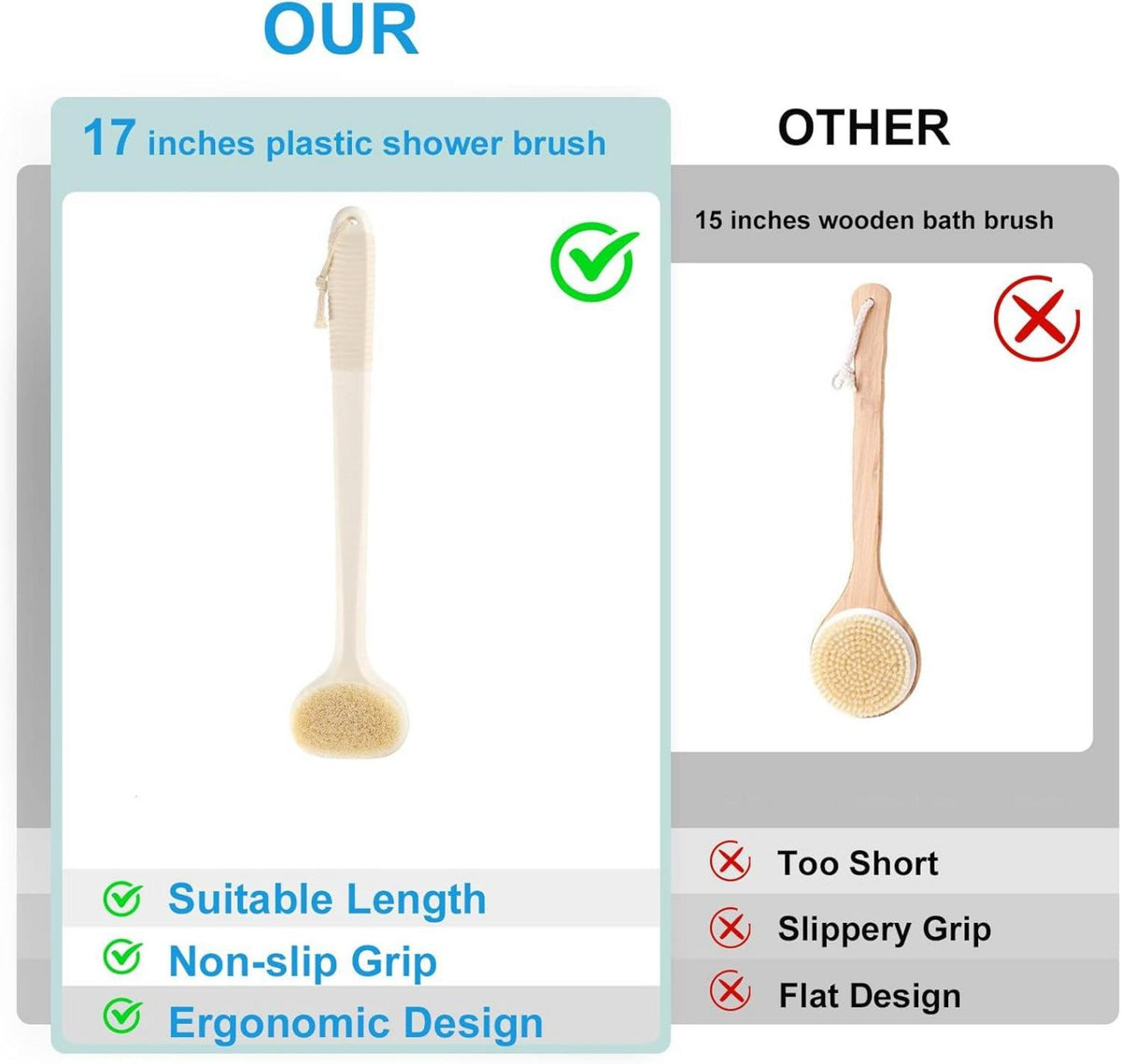 Rückenbürste 43 cm Anti-Rutsch Nass-Trockenbürste