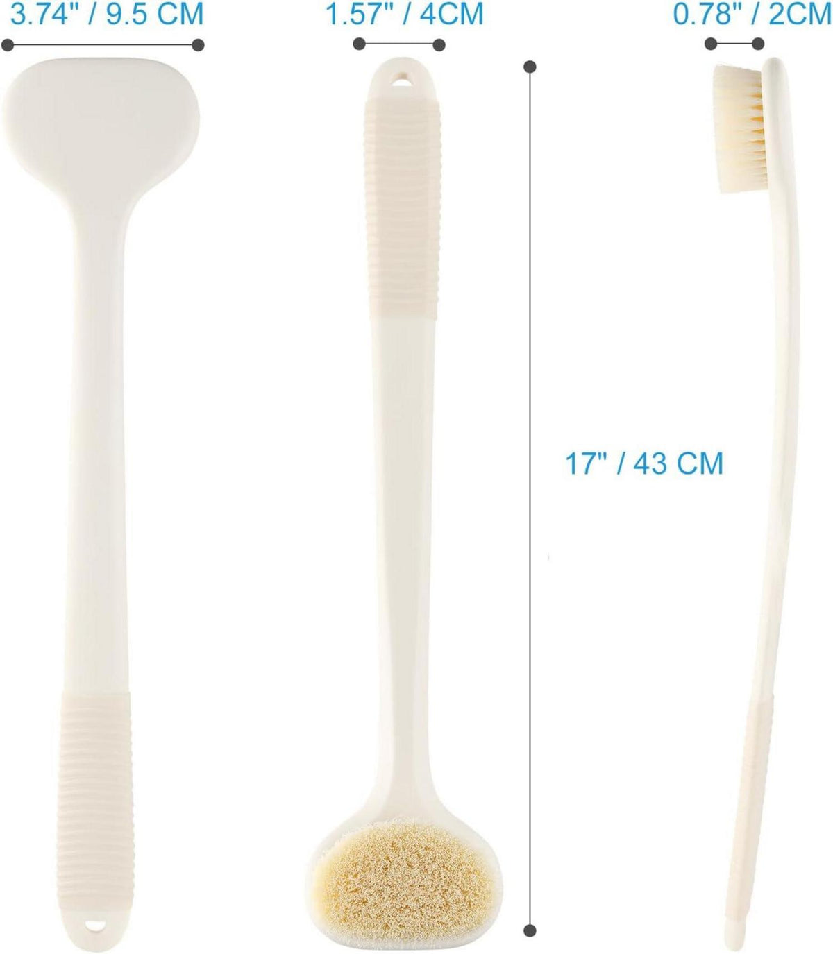 Rückenbürste mit 43 cm Anti-Rutsch-Griff für Dusche, Nass- und
