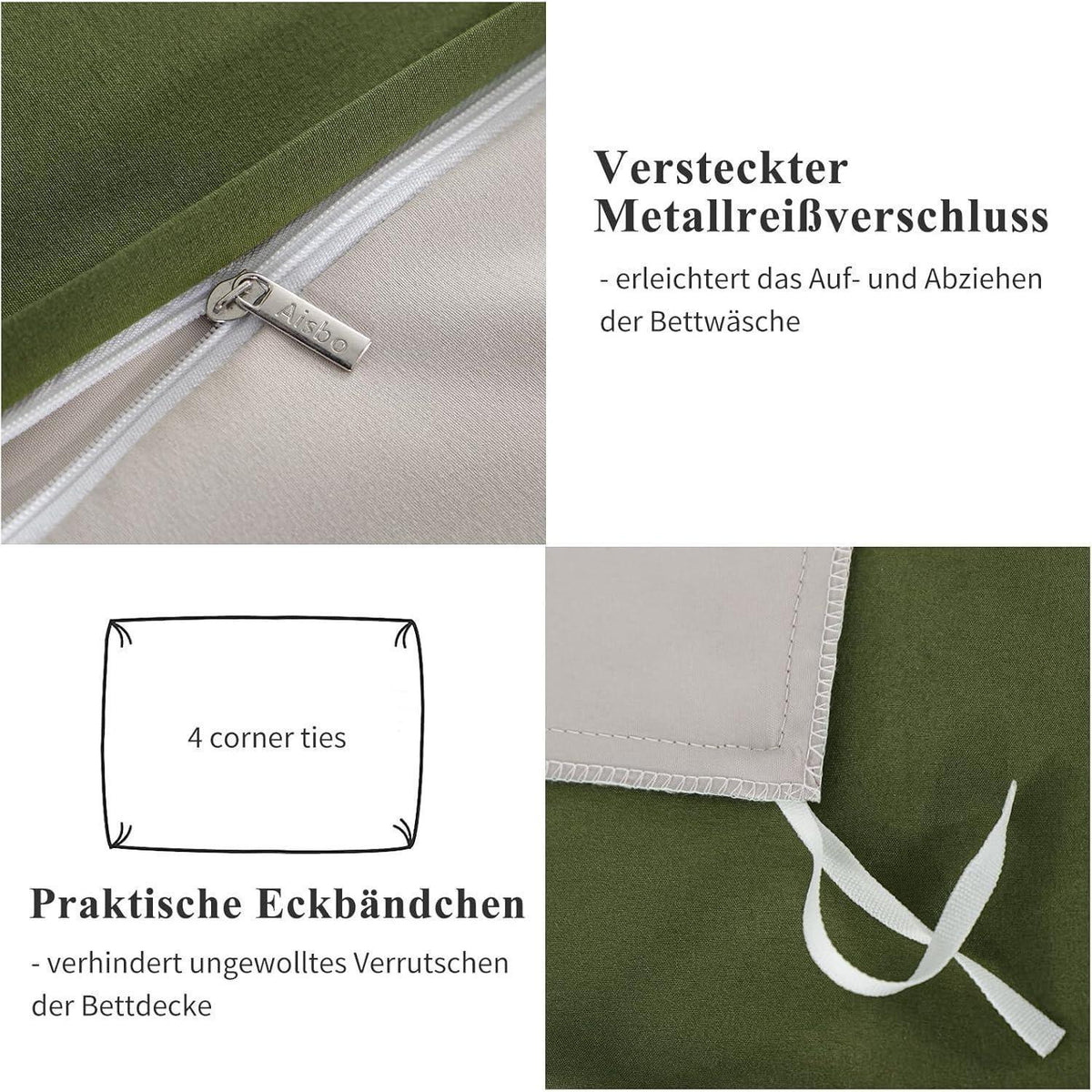 Bettwäsche-Set 155x220 2-teilig Olivgrün Beige Wendebettwäsche Mikrofaser