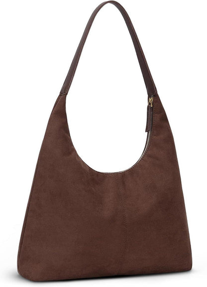 Große Vintage Wildleder Schultertasche mit Reißverschluss