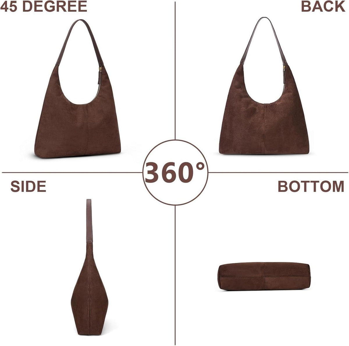 Große Vintage Wildleder Schultertasche mit Reißverschluss