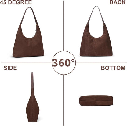 Große Vintage Wildleder Schultertasche mit Reißverschluss