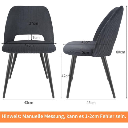 Esszimmerstühle 2er Set Schwarz, Kordsamt Gepolstert